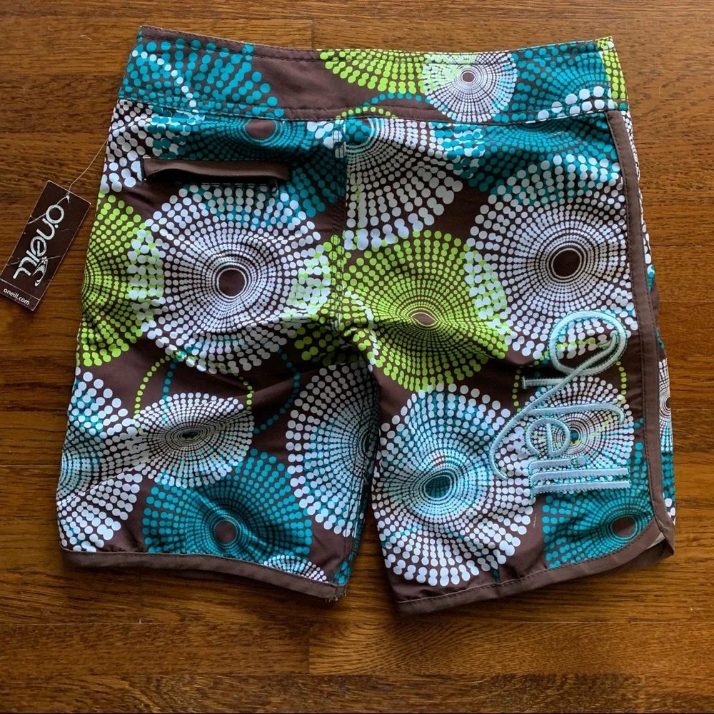 O’Neill Unisex Board Shorts Brown & Green Kids Size 7
